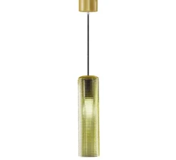 Suspension, Clio, laiton satiné diffuseur vert, LED, 2700K, 1050lm, Ø8,5cm, H31cm - Panzeri