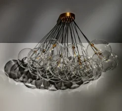 Suspension, Cloud 250, structure laiton, globes transparents, Ø119,5cm, H84,9cm - Schwung
