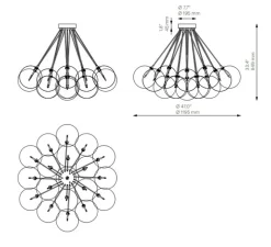 Suspension, Cloud 250, structure laiton, globes transparents, Ø119,5cm, H84,9cm - Schwung