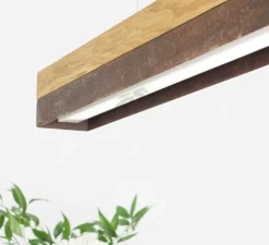 Suspension, [C3o], chêne, acier corten, LED, L182cm, H8cm - GANTLIGHTS