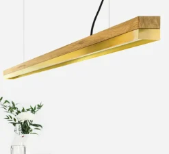 Suspension, [C3o], chêne, laiton, LED, L182cm, H8cm - GANTLIGHTS