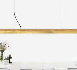 Suspension, [C3o], chêne, laiton, LED, L182cm, H8cm - GANTLIGHTS