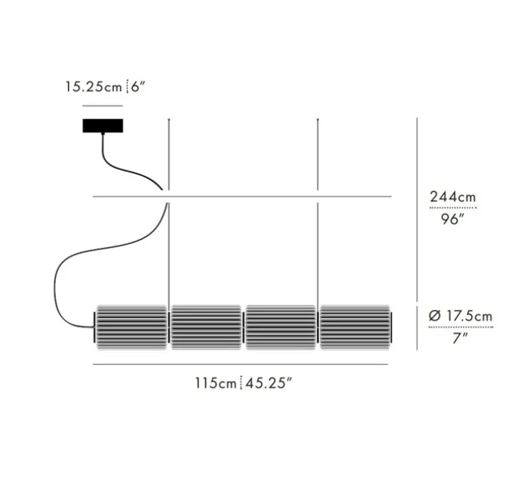 Suspension, Column, 4 cylindres, carbone, LED, dim, DALI, 2700K, L115cm, H17,5cm - A-N-D