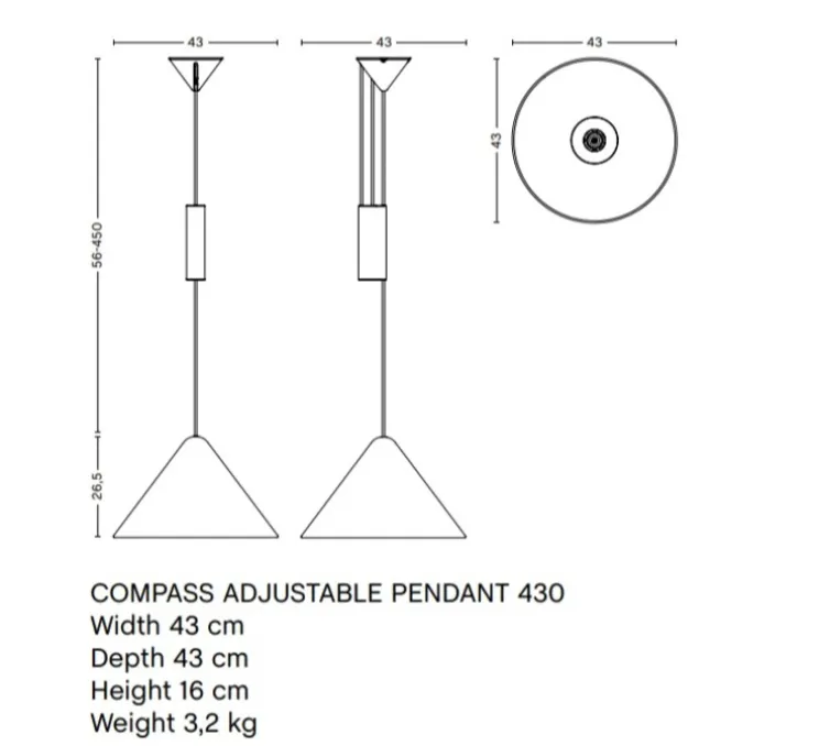 Suspension, Compass 430 ajustable, alu brossé, Ø43cm, H26cm - HAY