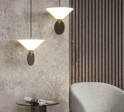 Suspension, Compass, noyer massif, or, LED, dim, 2700K, 620 lm, L17cm, H16cm - CVL