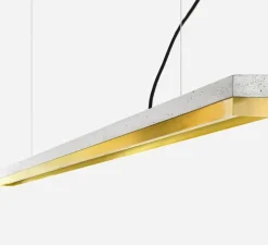 Suspension, Concrete & Brass Long, béton clair, laiton, LED, 4000K, 2600lm, L182cm, H8cm - Gantlights