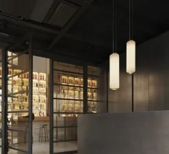 Suspension, Cordiale, Blanc, laiton satiné, LED, dim, 3000K, lm, Ø15cm, H56cm - Slide