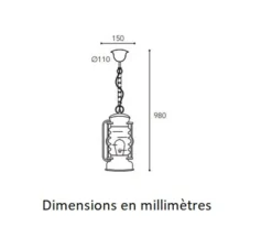 Suspension, Cortez 1746, Cuivre laiton vieilli, IP44, L15cm, H98cm - Moretti Luce