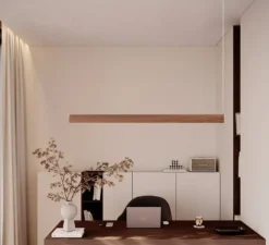 Suspension, Curve, bois, noyer, LED, DALI, microprisme, dim, 2700K, 1300 lm, L116cm, H6cm - Tunto