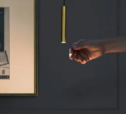 Suspension, D01, laiton, LED, 3000K, 550 lm, Ø2,2cm, H15cm - OliveLab