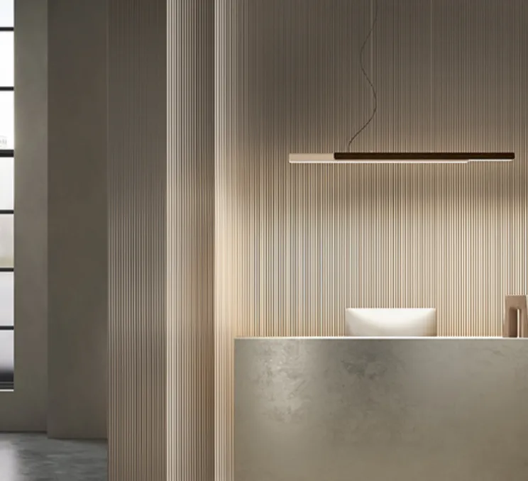 Suspension, Dala Linear, sable, bois, LED, dim, 2700k, 5150 lm, L150cm, H6,5cm - Kdln