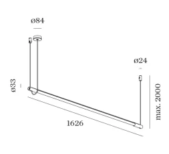Suspension, Darf 1.0, variable par coupure de phase, noir et blanc, LED, 2700K, 1920lm, Ø3,3cm, L162,6cm - Wever & Ducré
