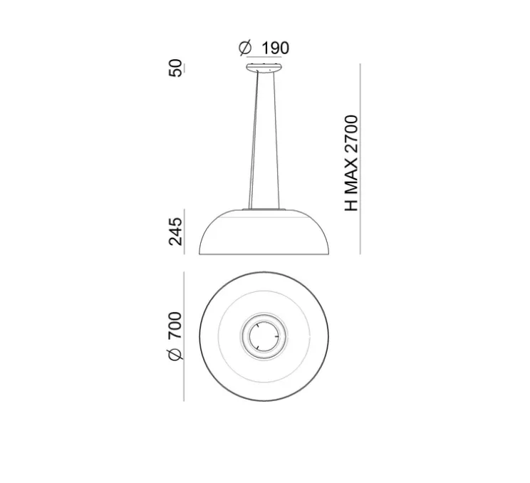 Suspension, Demi, transparent, LED, 3000K, 3748lm, Dim, phase cut, Ø70cm, H24.5cm - Stilnovo