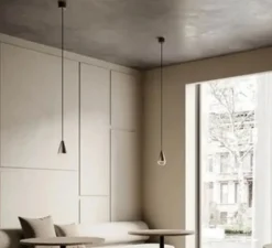 Suspension, Dew single, fer antique, verre transparent, Ø9,4cm, H150cm - Il Fanale