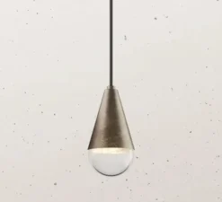 Suspension, Dew single, fer antique, verre transparent, Ø9,4cm, H150cm - Il Fanale