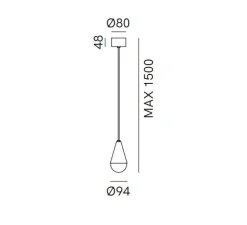 Suspension, Dew single, fer antique, verre transparent, Ø9,4cm, H150cm - Il Fanale