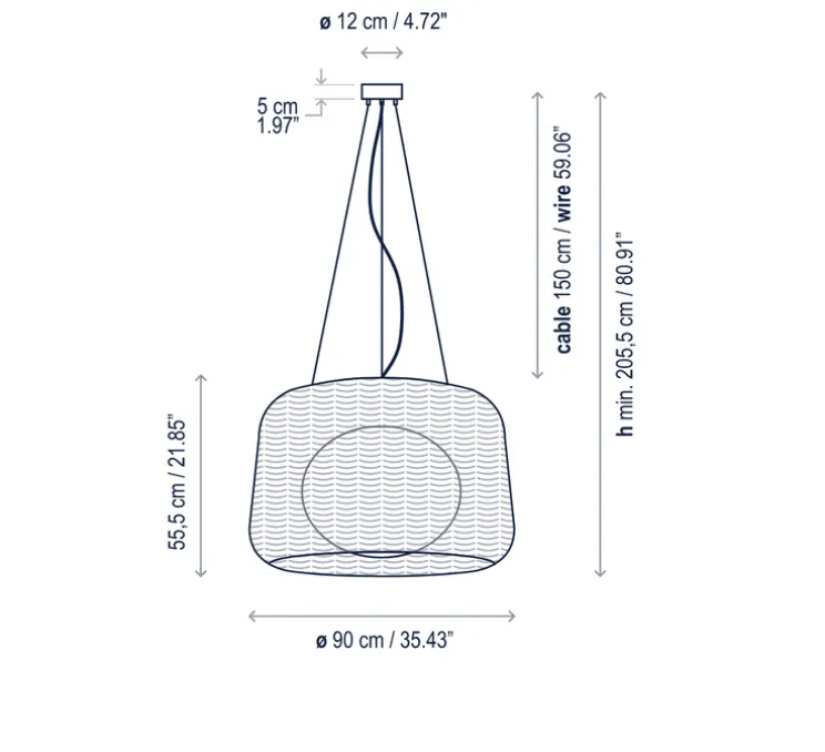 Suspension d'extérieur, FORA 90 regulable triac, blanc cassé, IP66, 2700K, 3000lm, Ø90cm, H55,5cm - Bover
