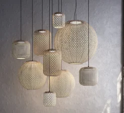 Suspension d'extérieur, Nans Sphere S, Brun graphite - Teinte beige, IP66, LED, dim, 2700K, 1400 lm, Ø60cm, H257cm - Bover
