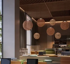 Suspension d'extérieur, Nans Sphere S, Brun graphite - Teinte rouge, IP66, LED, dim, 2700K, 1400 lm, Ø60cm, H257cm - Bover