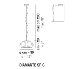 Suspension, Diamante SP G, chrome, nickel, Ø30cm, H24cm - Vistosi