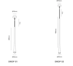 Suspension, Drop S1, titanium, LED, dim, 2700K, 540 lm, Ø5,5cm, H60cm - Light Point