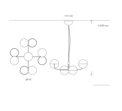 Suspension, Elisabeth, chrome noir, LED, dim, 0-10V, 3000k, 8 x 827 lm, Ø110cm, H30cm - Penta