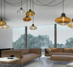 Suspension, Emma sans rosace, verre fumé,, Ø26cm, H18,5cm - Panzeri