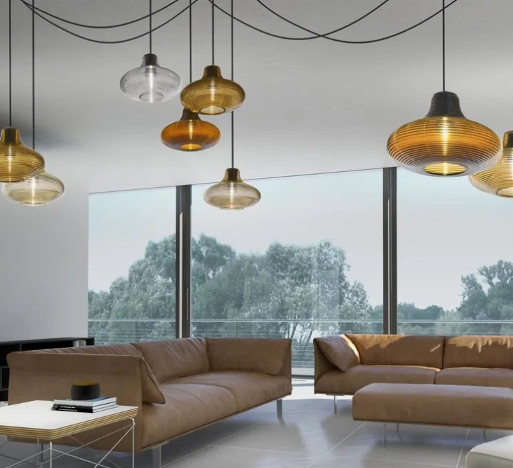 Suspension, Emma sans rosace, verre fumé,, Ø26cm, H18,5cm - Panzeri