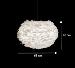 Suspension, Eos L, blanc, plumes d'oie câble noir, Ø65cm, H40cm - Umage