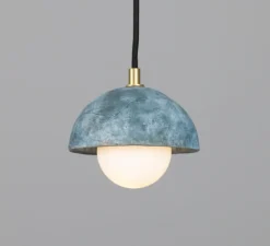 Suspension, Ferox, bleu terre, laiton satiné, Ø14cm, H15cm - Mullan Lighting