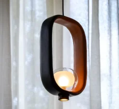 Suspension, Filipa, 555.22, noir texturé, cuir noir et marron, IP40, L28cm, H45cm - Tooy