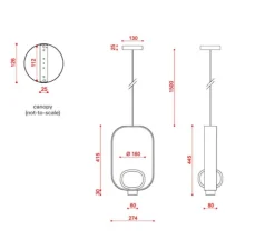 Suspension, Filipa, 555.22, noir texturé, cuir noir et marron, IP40, L28cm, H45cm - Tooy