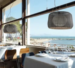 Suspension, Fora S, marron graphite, abat-jour rotin, IP66, LED, dim, 2700K, 2064 lm, Ø50cm, H30cm - Bover