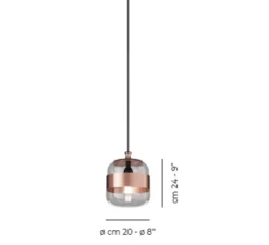 Suspension, Futura SP P, rose satiné, cristal, Ø20cm, H24cm - Vistosi