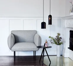 Suspension, Gap, tall, noir, intérieur laiton, LED, Ø10cm, H30cm - Woud