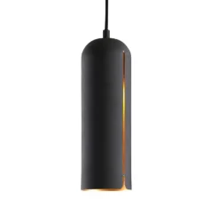 Suspension, Gap, tall, noir, intérieur laiton, LED, Ø10cm, H30cm - Woud