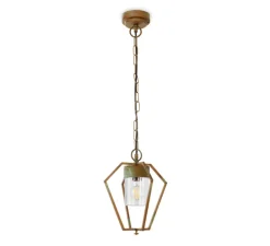 Suspension, Gemstone 3462, Laiton vieilli, verre transparent, IP44, L28cm, H20,5cm - Moretti Luce