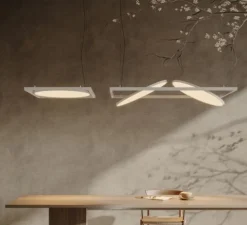 Suspension, Geometry Suspended Adjustable 672x1288 2x, blanc, argent chromé, LED, dim, 3000K, 4634 lm, L128,8cm, H3cm - Modular