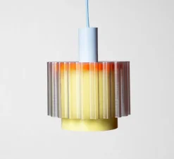 Suspension, Gigi n°4, câble bleu ciel, orange, jaune, Ø18cm, H21cm - Warren & Laetitia