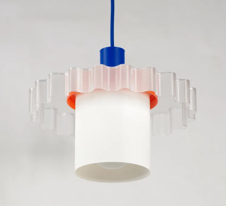 Suspension, Gigi n°1, câble bleu foncé, bleu, blanc, orange, Ø28cm, H21,5cm - Warren & Laetitia