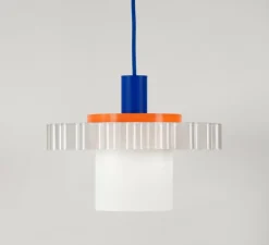 Suspension, Gigi n°1, câble bleu foncé, bleu, blanc, orange, Ø28cm, H21,5cm - Warren & Laetitia