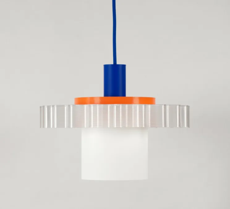 Suspension, Gigi n°1, câble bleu foncé, bleu, blanc, orange, Ø28cm, H21,5cm - Warren & Laetitia