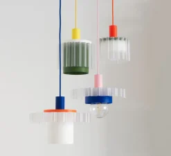 Suspension, Gigi n°1, câble bleu foncé, bleu, blanc, orange, Ø28cm, H21,5cm - Warren & Laetitia