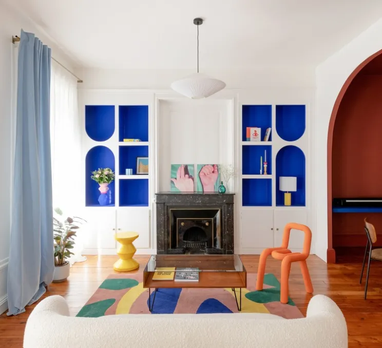 Suspension, Gigi n°1, câble bleu foncé, bleu, blanc, orange, Ø28cm, H21,5cm - Warren & Laetitia