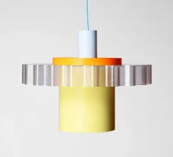 Suspension, Gigi n°1, câble bleu ciel, orange, jaune, Ø28cm, H21,5cm - Warren & Laetitia