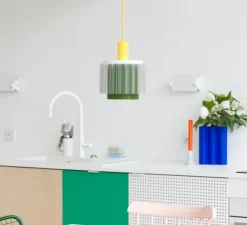 Suspension, Gigi n°4, câble jaune, jaune, vert, transparent, Ø18cm, H21cm - Warren & Laetitia