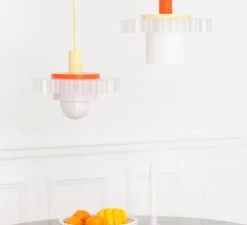 Suspension, Gigi n°3, câble jaune pastel, lilas, orange, Ø28cm, H14,5cm - Warren & Laetitia pour Nedgis