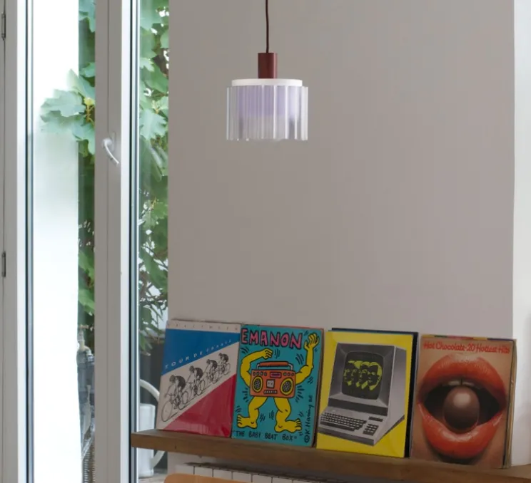 Suspension, Gigi n°2, câble marron, blanc, lilas, Ø18cm, H19cm - Warren & Laetitia