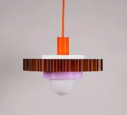 Suspension, Gigi n°3, câble orange, blanc, violet, Ø28cm, H14,5cm - Warren & Laetitia pour Nedgis