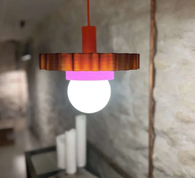 Suspension, Gigi n°3, câble orange, blanc, violet, Ø28cm, H14,5cm - Warren & Laetitia pour Nedgis